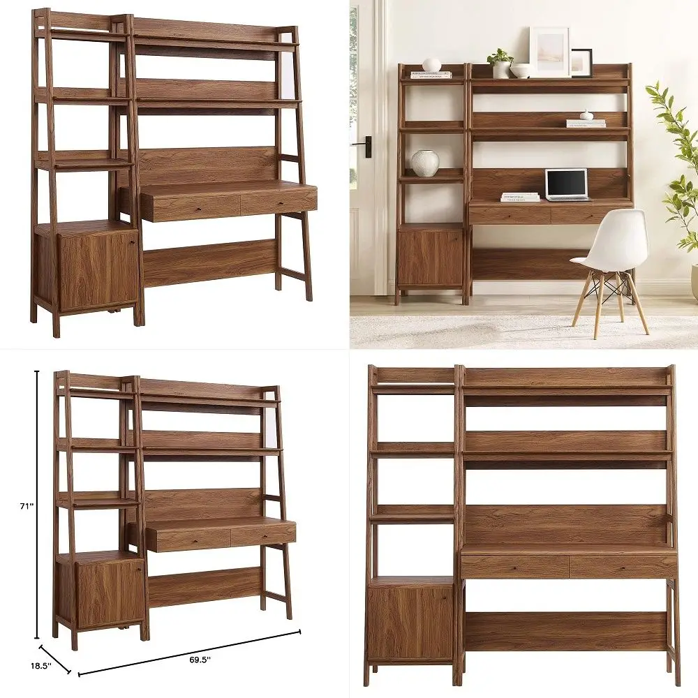 

2Piece Home Office Desk and Bookshelf Display Case in Walnut