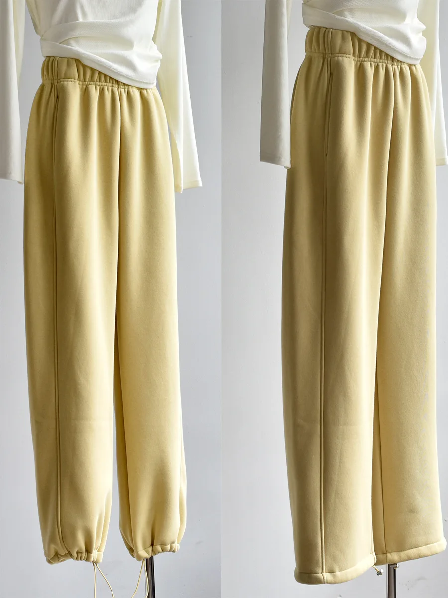 Pantalones de chándal cómodos de algodón para mujer, pantalones informales sueltos, pierna recta gris y negra con cordón, Otoño Invierno