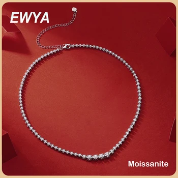 EWYA luxury designer GRA certified 1.2cttw Moissanite tennis necklace 925 sterling silver diamond chain necklace for women