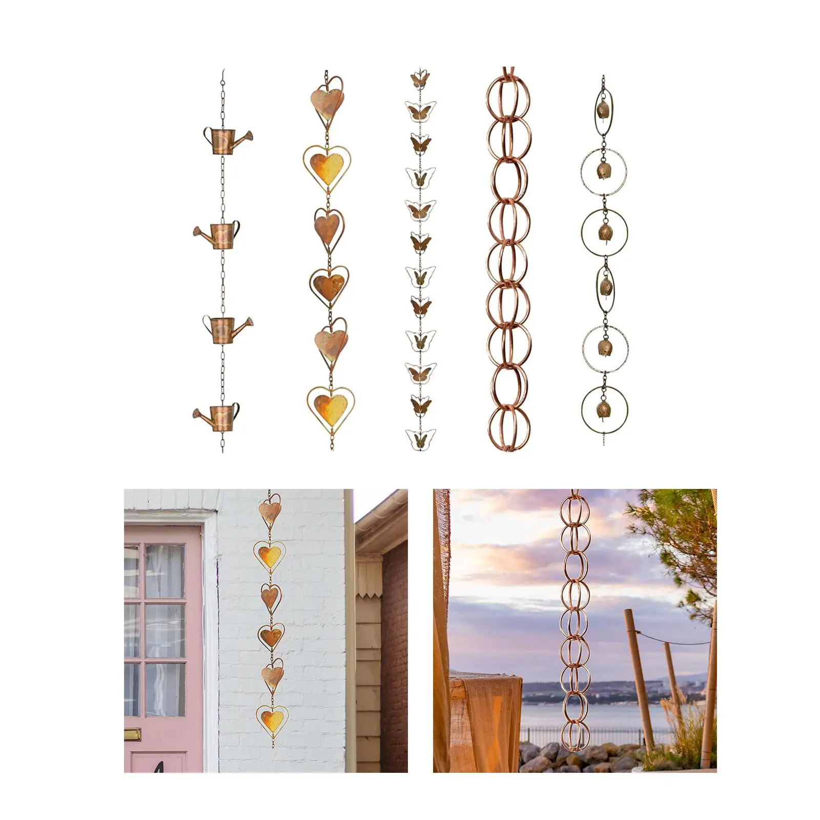Rain Gutter Chain Copper Finish Rain Chain Downspout Alternative Functional Garden Decoration for Patio