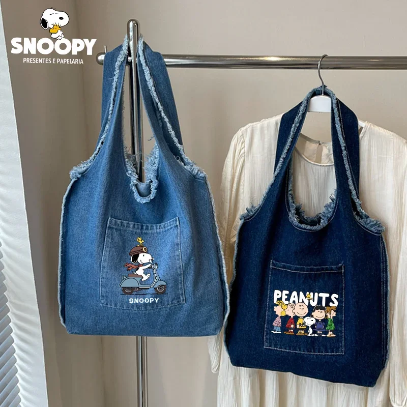 Snoopy Denim Shoulder Bag New Women Casual Hong Kong Style Student Commuter Backpack Large Capacity Fashion Popular Bags Gift