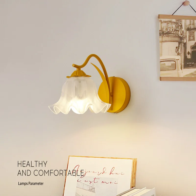

French Retro Pastoral Flower Background Wall Light Bedside Wall Lamp Cream Wind Cute Living Room Bedroom Room Led Light