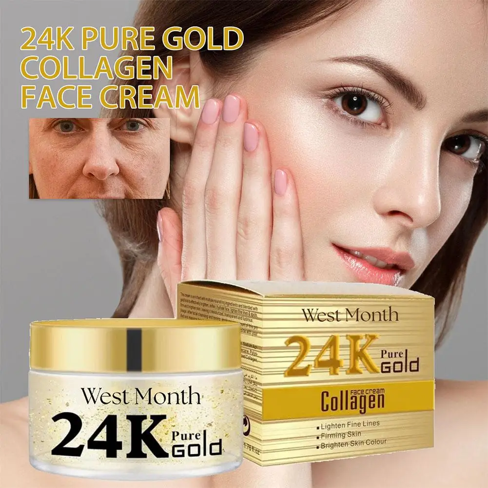 Crema blanqueadora de colágeno dorado de 24K, crema de día hidratante, antienvejecimiento, contracción de la piel, 50ml, cuidado de los poros, brillo suave U4F8