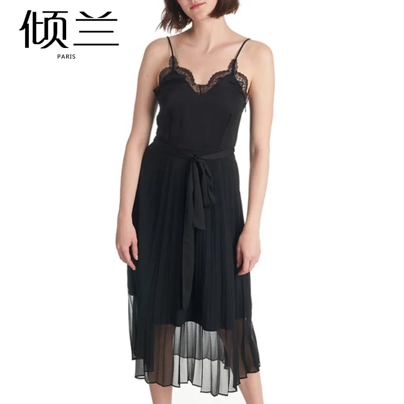 

Ruffle Hem Lace Trim Dress with Sash for Women Spring Summer Seasonal Style by Qinglan 100% Other Material Construction