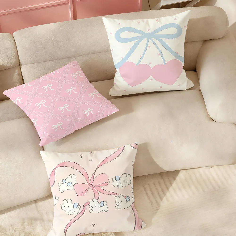 Art Pink Bow Cherry Lovely Kawaii Kissenbezug, geeignet für Schlafzimmer, Wohnzimmer, Autos, Heimdekoration