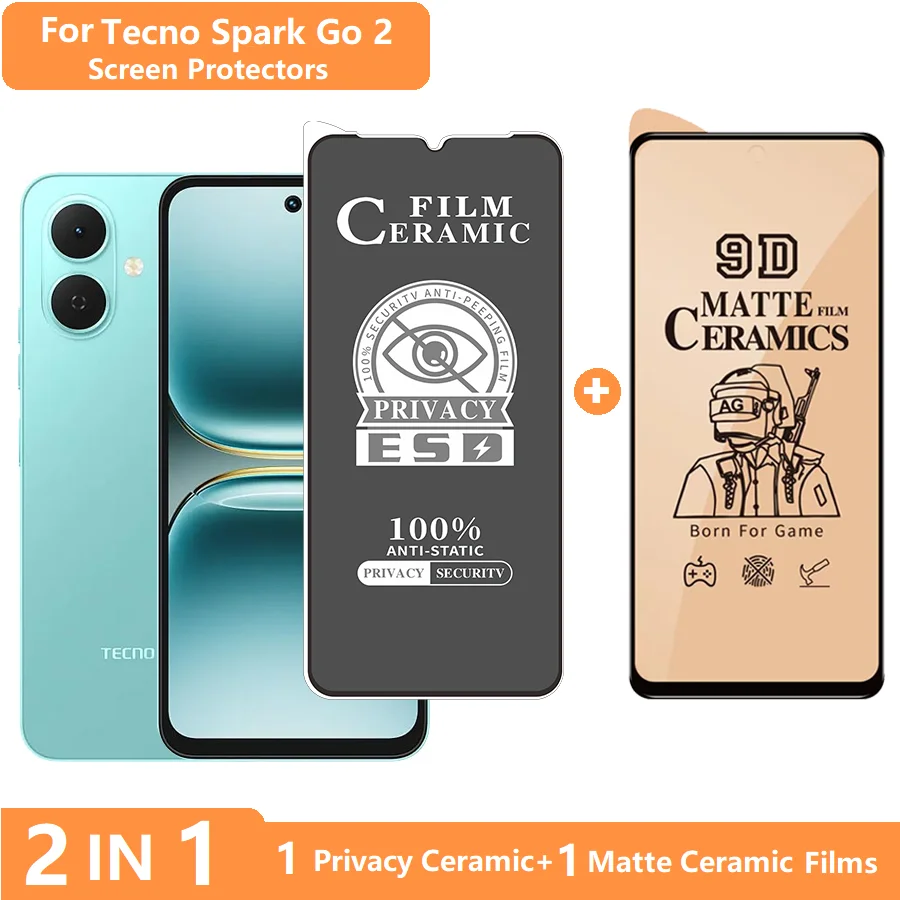 

2-in-1 For Tecno Spark Go 2 Screen Protector Spark Go 2 Tempered Glass Privacy Film + Soft Ceramic Matte Film Anti Scratch