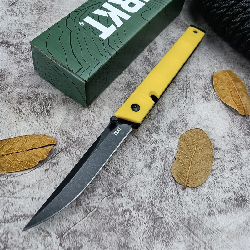 7096YGK Folding Knife Survival Rescue Nylon Fiberglass Yellow Handle 8Cr13MoV Blade Hunting EDC Outdoor Camping