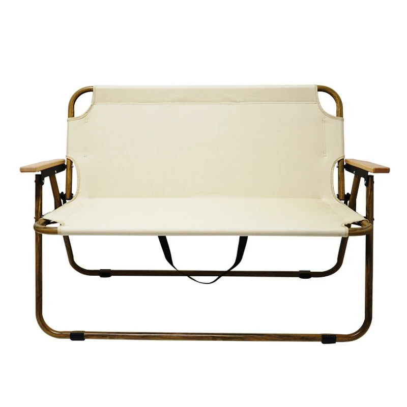 

Outdoor folding aluminum alloy chair camping double backrest armrest chair aluminum tube wood grain beach spring lazy chair