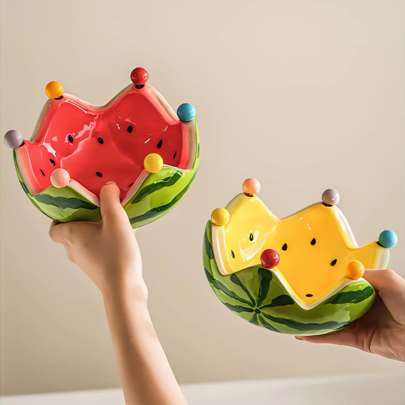 Creative Ceramic Fruit Bowls Dessert Salad Bowl Large Capacity Cute Watermelon Shape Fruit Plate With Forks Tableware