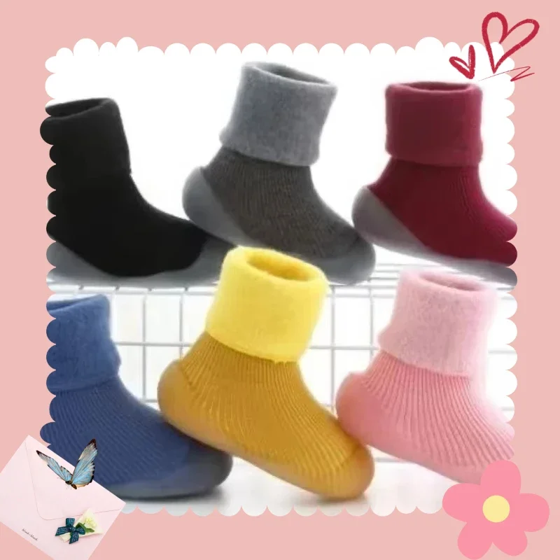 Calcetines de suelo para bebé, suelas blandas antideslizantes, calcetines para bebé, zapatos gruesos de felpa para niño recién nacido, zapatos para bebé niña