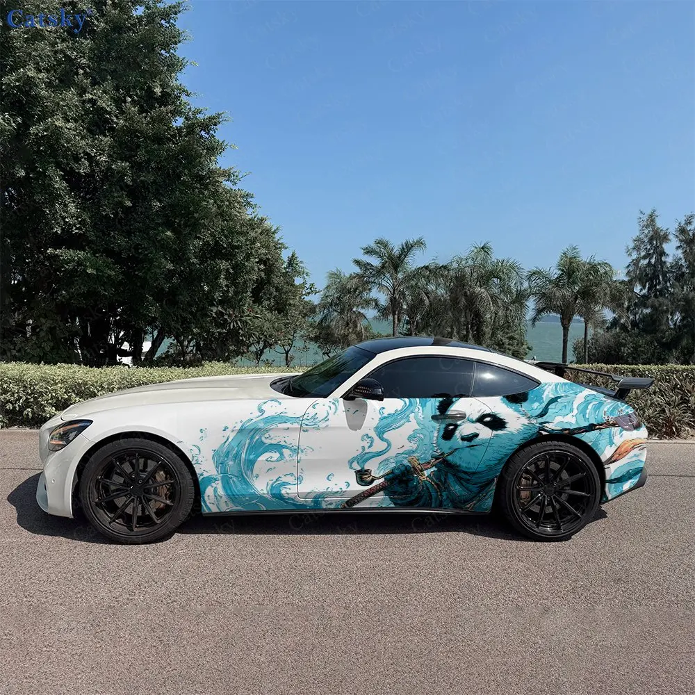 

2pcs Crane Panda Samurai Spirit, Durable, Fade-resistant, Enhance Vehicle Aesthetics With Bold Artistic Design Car Vinyl Wraps