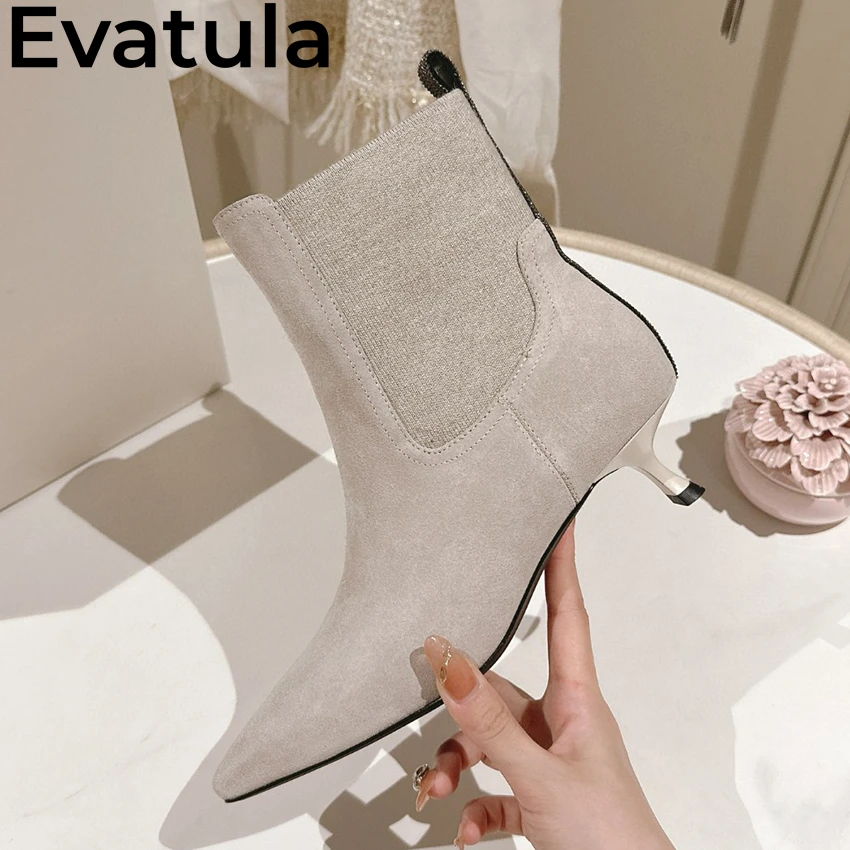 2024 Autumn High Quality Genuine Leather Ankle Boots Women Pointy Toe Thin Heels Chelsea Boots Fashion Slip On Short Botas Mujer