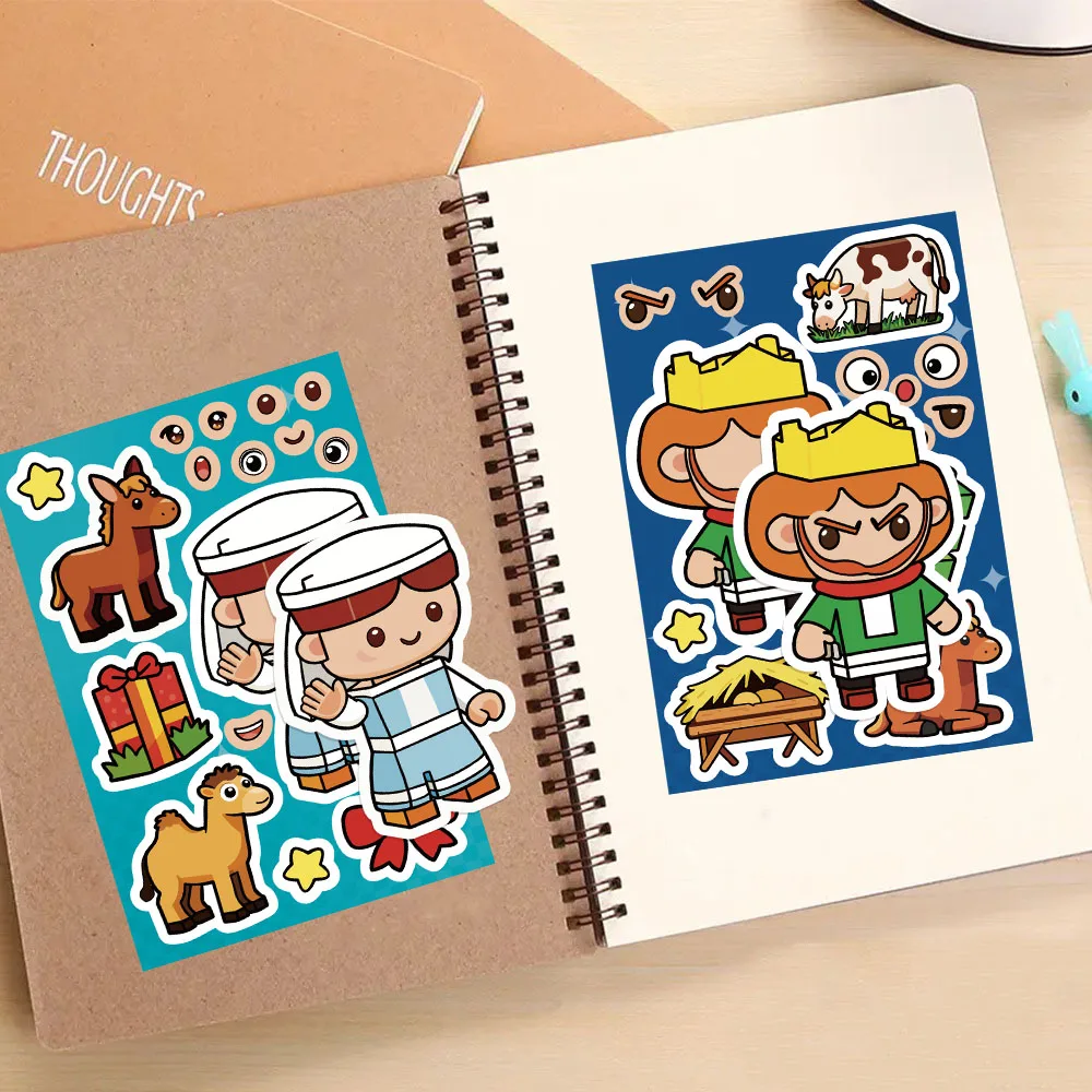 8PCS Angel Bouwstenen Montage Puzzelstickers Cartoon Creatief Plezier Puzzel Account Materialen Tablet Waterdichte Stickers