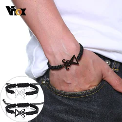 Vnox Stainless Steel Leviathan Cross Lucifer Charm Bracelet Handmade Braided Rope Bracelets for Women Men Christian Jewelry