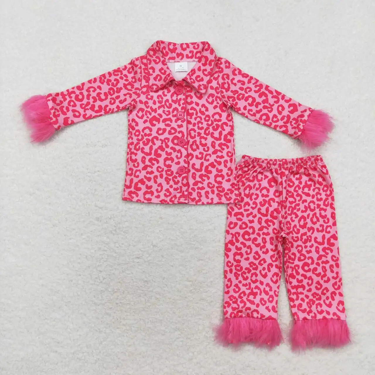 

RTS baby girl clothes hot pink leopard button pajama set fall PJ set kids winter little girls boutique clothing