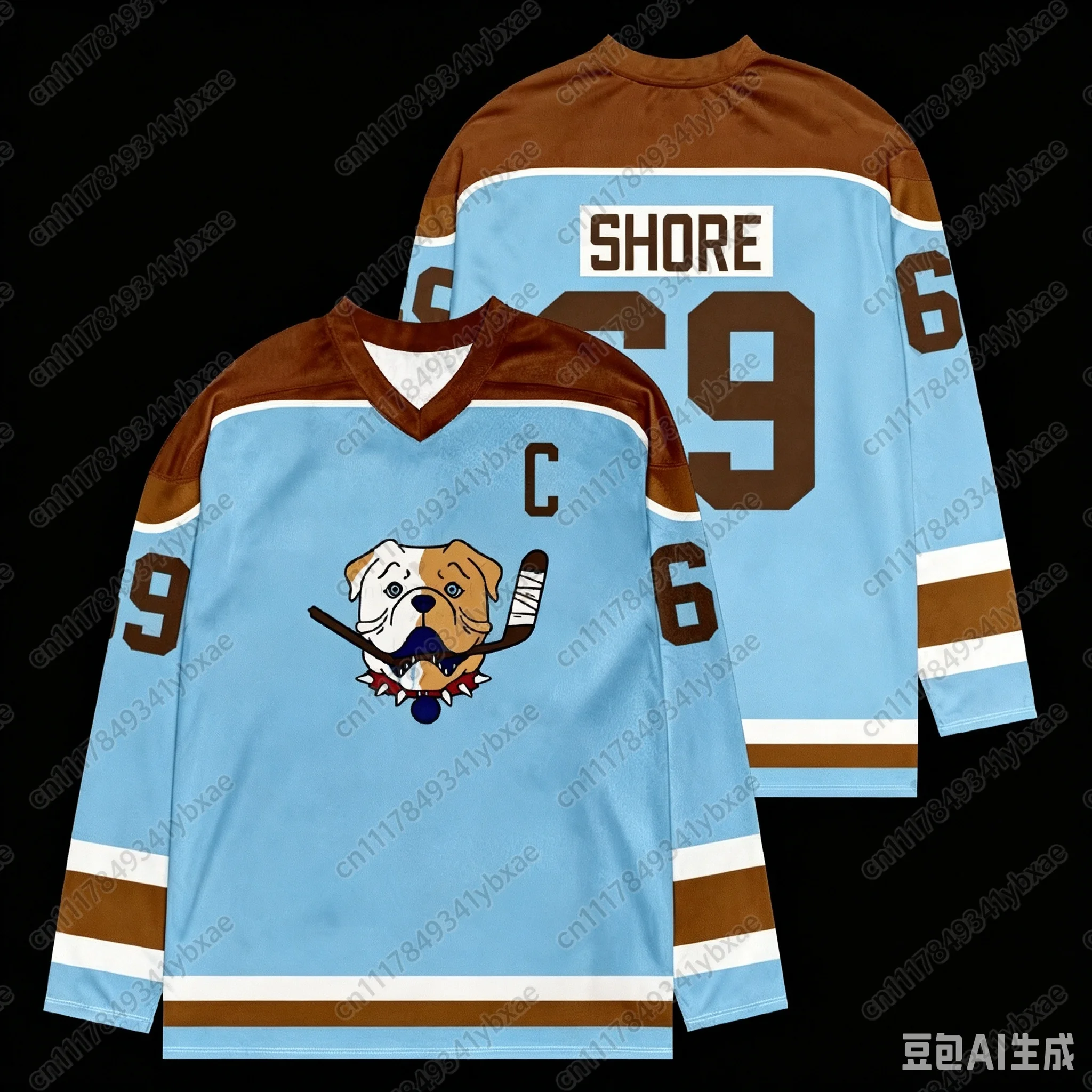 Shores Shore 69 Sudbury Blueberry Bulldog Ice Hockey Jacket Long Sleeve T-shirt Men's and Women's Casual Family T-shirt