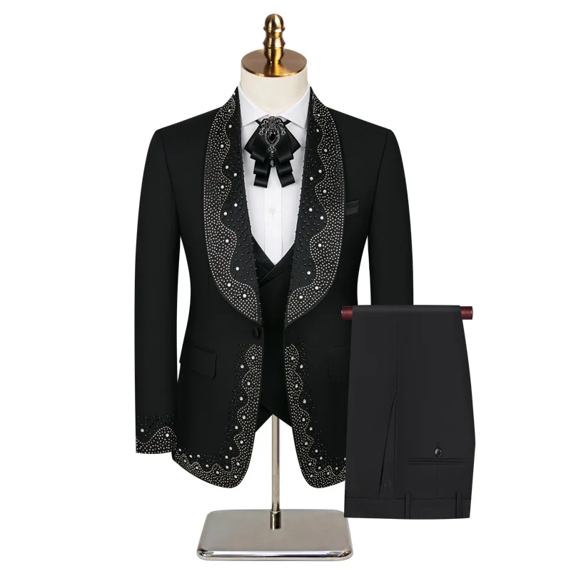

Latest Coat Pant Designs Fashion Shiny Black Men Suits for Wedding Groom Tuxedos Slim Fit 2025 Masculino Prom Party 3 Pieces