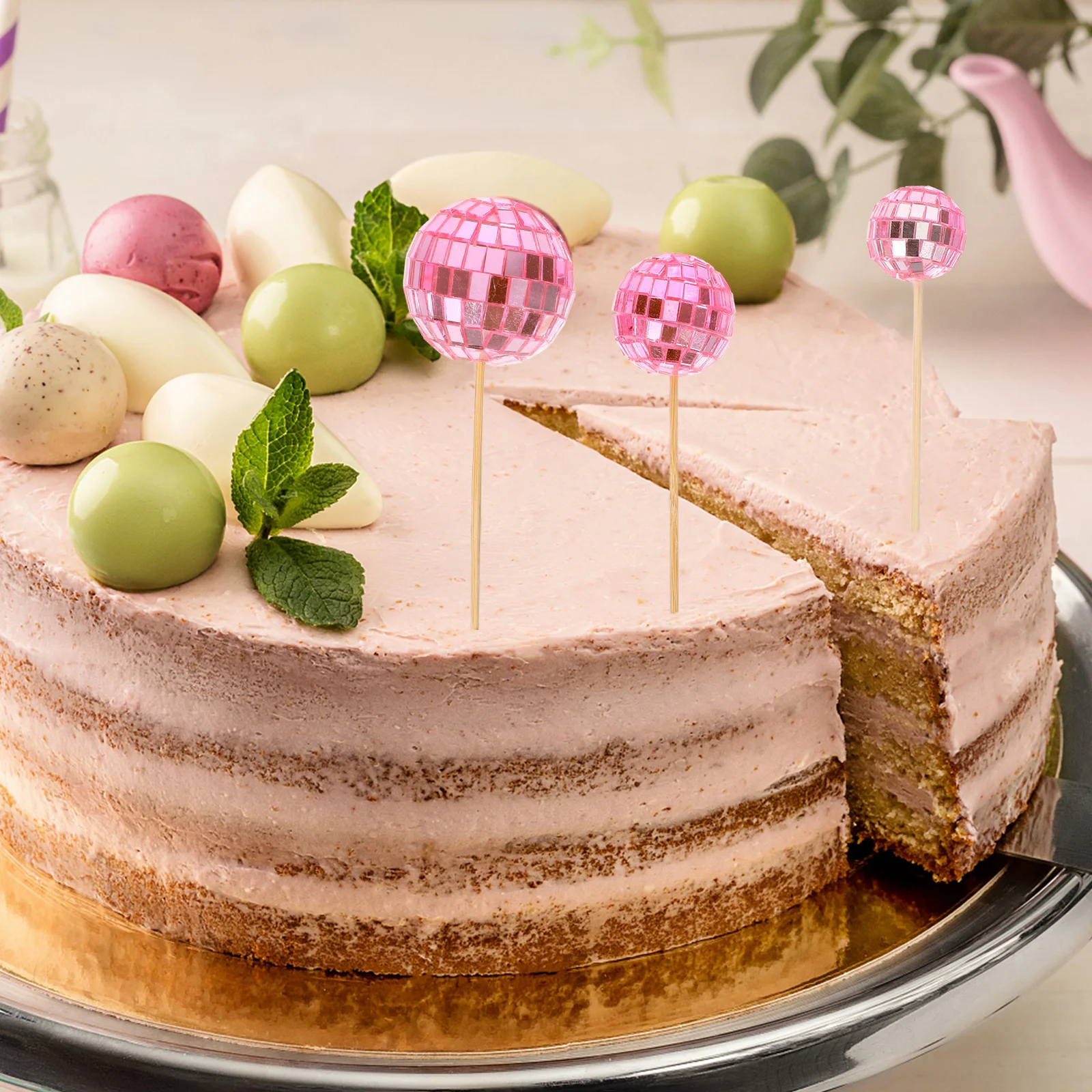 

24pcs Mirror Ball Cake Toppers Disco Cupcake Picks 70S Party Decorations Birthday Wedding Cake Inserts Party Supplies Decorative