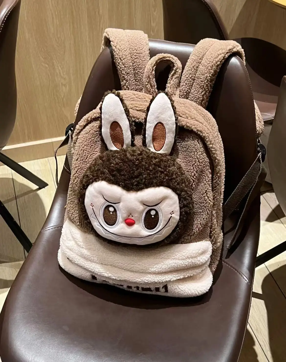 Labubu Lamb Wool Backpack Plush Brown Bag Large Capacity Delicate Plush Backpack Classic Series Autumn And Winter Bags Can Love