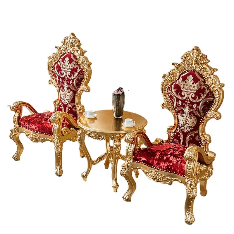Luxury Villa European Style Leisure Chair Banquet Hall Hotel Coffee Chair French Oak Solid Wood Gold Carved Flowers Commercial