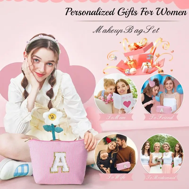 Portable striped ultra-light embroidery26Letter-printed makeup bag,travel storage bag, large-capacity toiletry bag,cosmetics bag