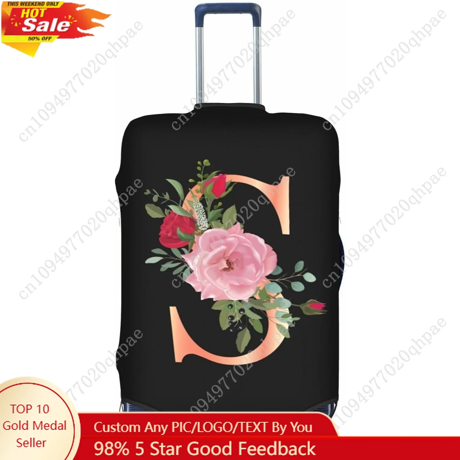 

Floral Letter S Travel Luggage Cover Spandex Suitcase Protector Elastic Washable Stretch Suitcase Cover Fits 25-28 Inch Luggage