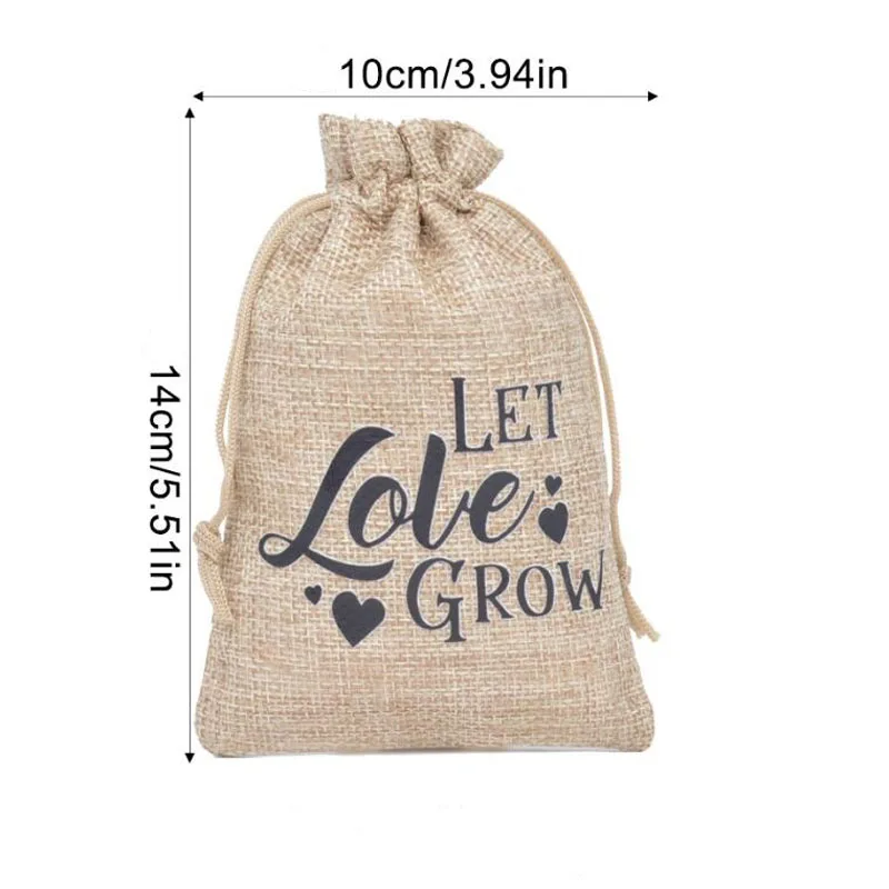 50pcs/lot 10*15cm Letters Printing Linen Pouches Drawstring Bag Bridal Wedding Birthday Party Gift Packaging Bags