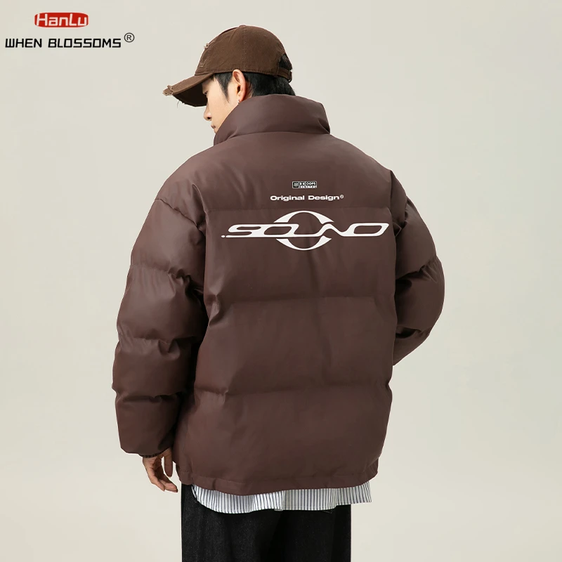 2024 Winter Warm Jacket Thicken Parkas PU leather fabric Down cotton filling Coat Men Bubble Jacket Street Fashion