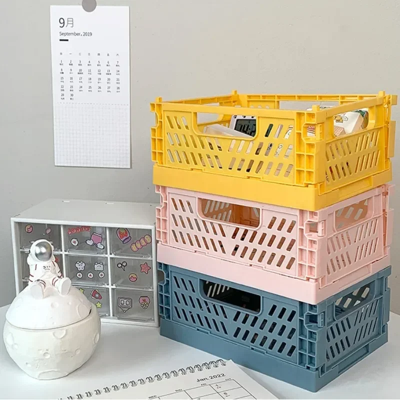 Plastic Foldable Storage Crate Folding Box Basket Stackable Cute Makeup Jewellery Toys Boxes for Storage Box Organizer Portable