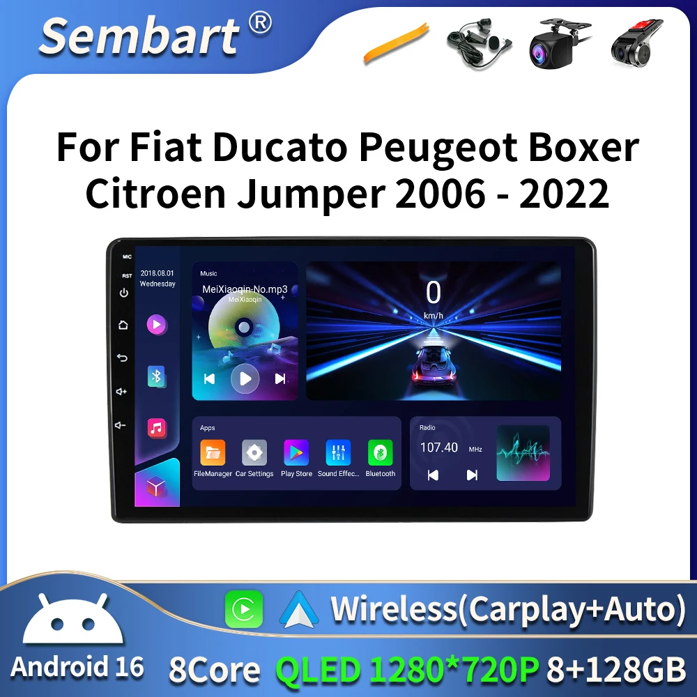 For Fiat Ducato 2005-2023 Citroen Jumper Peugeot Boxer 2011-2015 Auto Carplay 2 din Autoradio Multimedia 5G Android 16 Car Radio