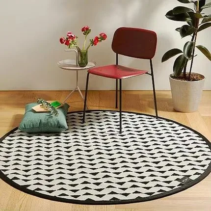 

Modern Circular Checked Carpet, Non-Slip Mat, Creative Bedroom, Living Room, Home, Black, White