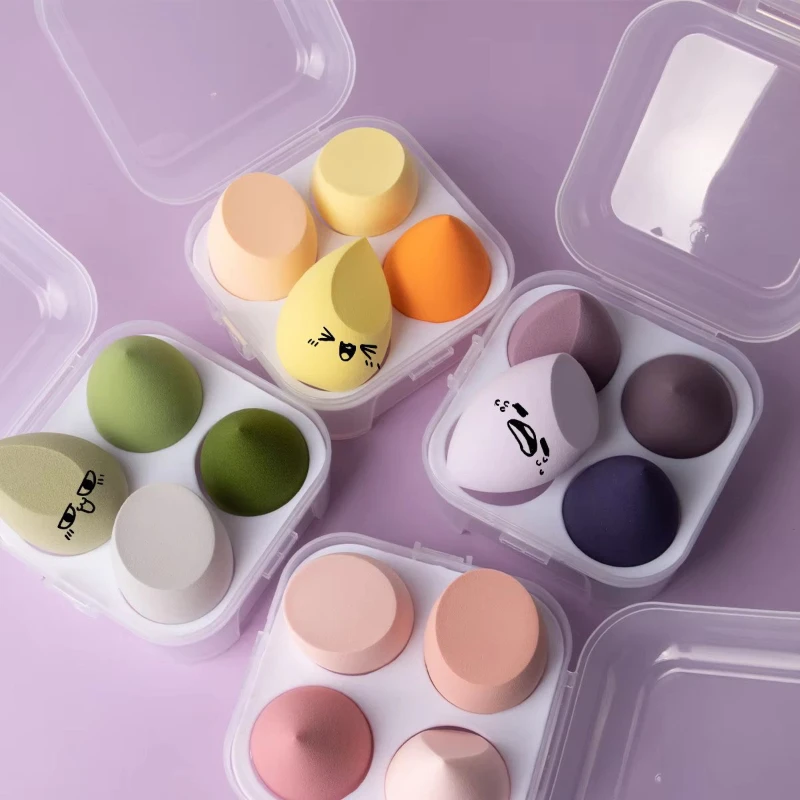 4/8/16pcs Fashion Sponge Makeup Puff Cosmetic Latex Soft Beauty Ball Foundation Powder With Box Wet And Dry Colorful Makeup Tool