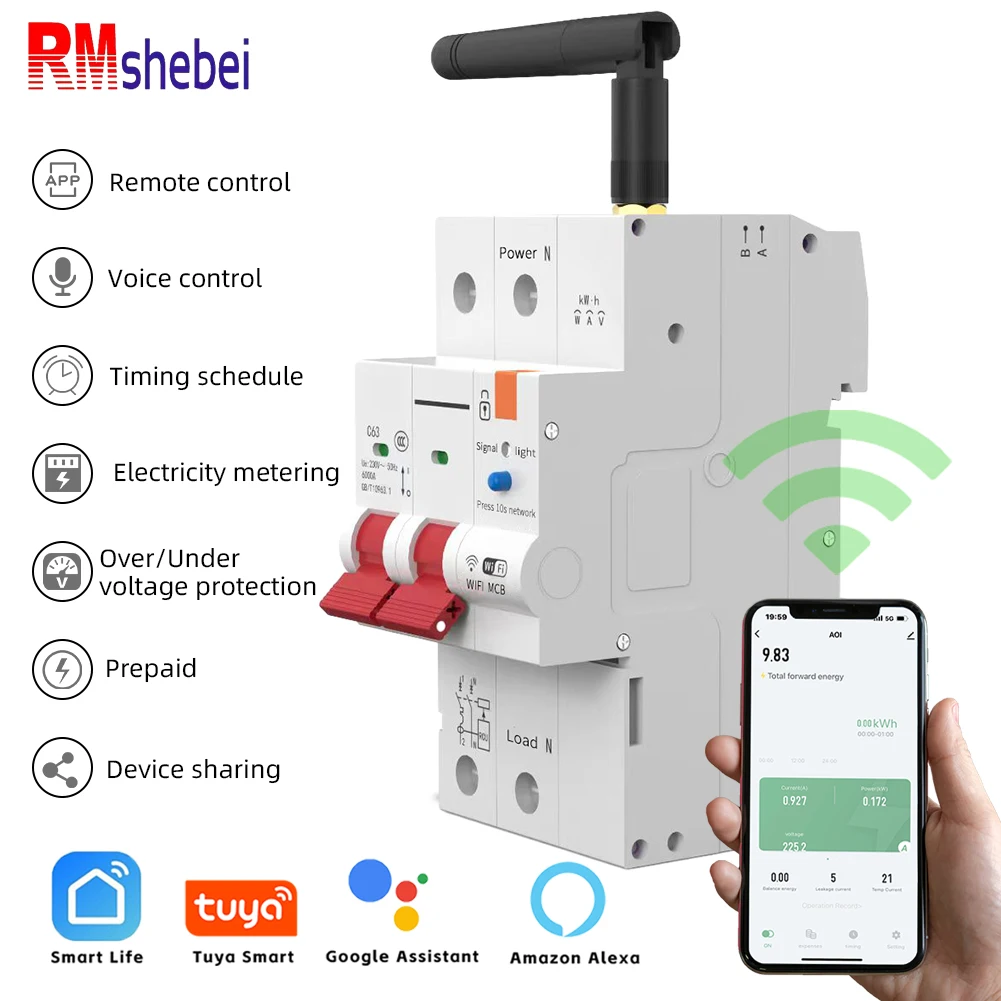 Tuya  WiFi Metering circuit breaker Overload Short Circuit Protection Manual/Closing Circuit breaker RMshebei