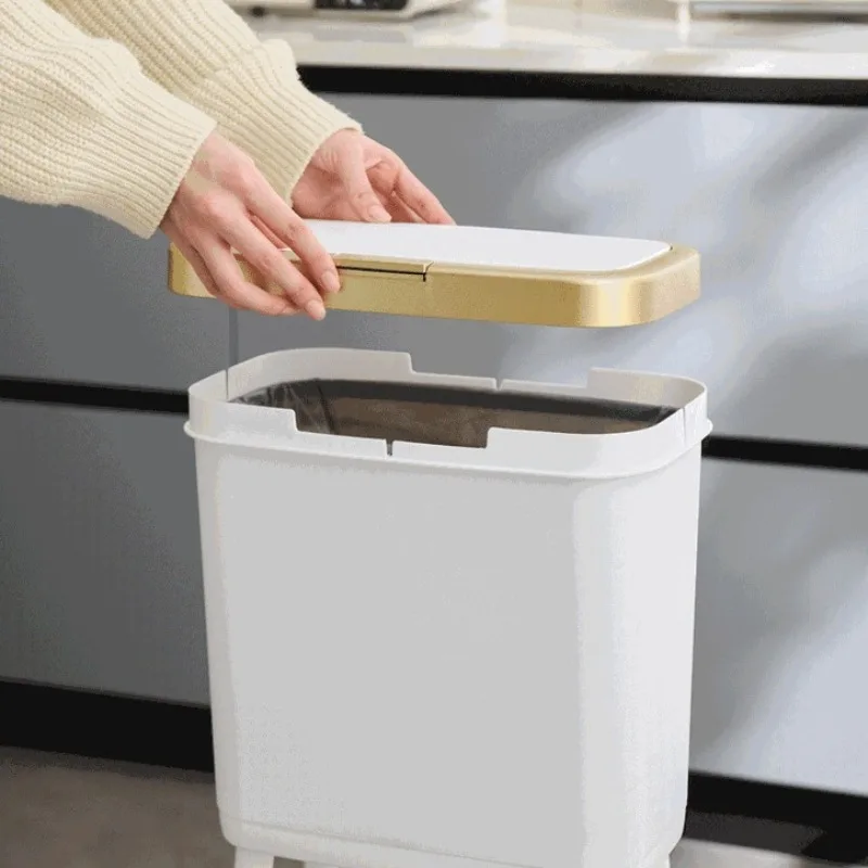 Large Capacity Waste Bins Household Press Type Kitchen Wastebasket Heightened Movable Garbage Trash can Home Daily Supplies