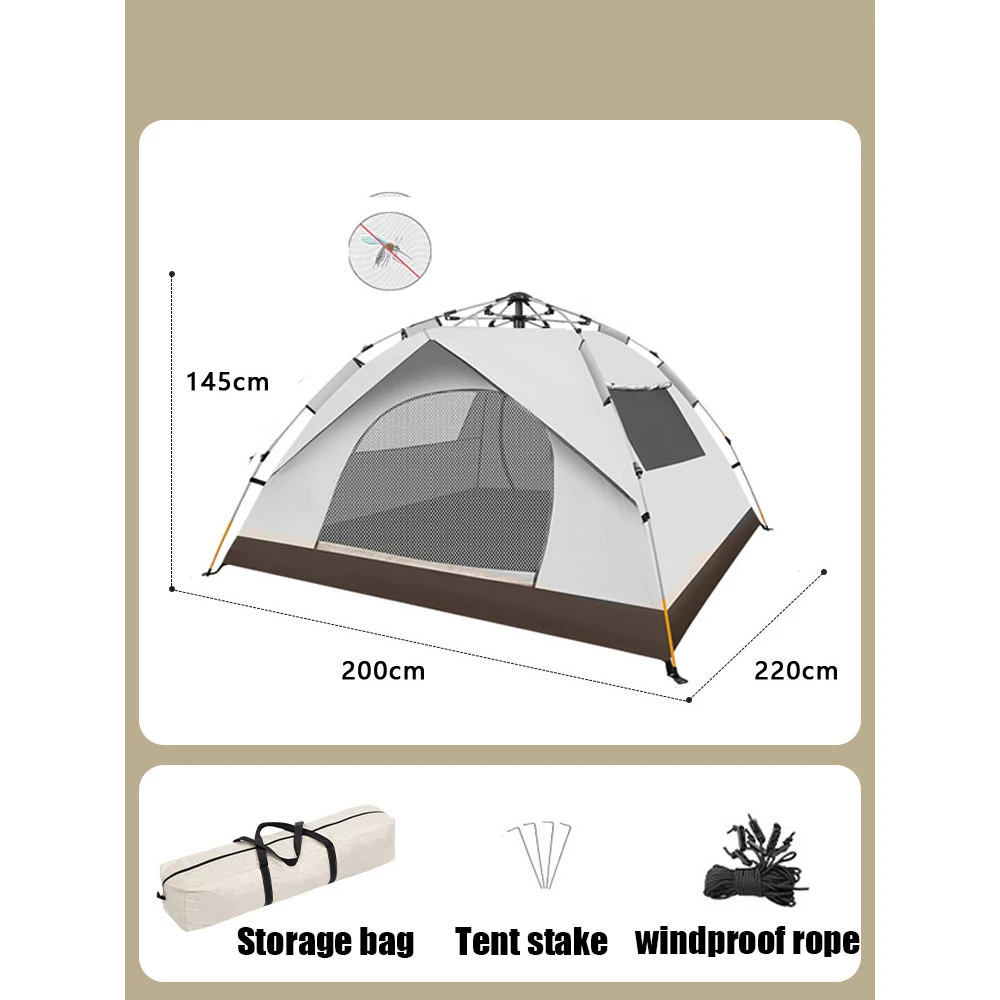 Portable Automatic Automatic Tent, Fully House, Outdoor Camping, Silver Glue Coating, Waterproof Windows and Doors Against Mosqu