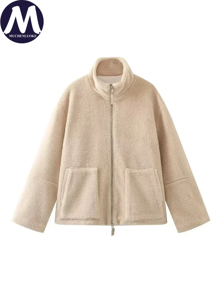 Women Winter Coat Thick Warm Lamb Wool Plush Jacket Casual Oversized Long Sleeve Tops Teddy Fleece Zipper Faux Lamb Overcoat