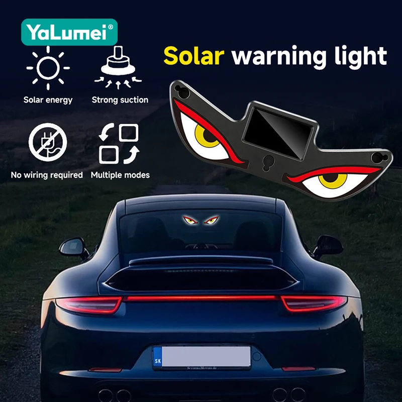 Universal Car Solar Monster Eye LED Warning Light Rear Window Triangle Window Wireless Decoration Rear Window Ambient Light