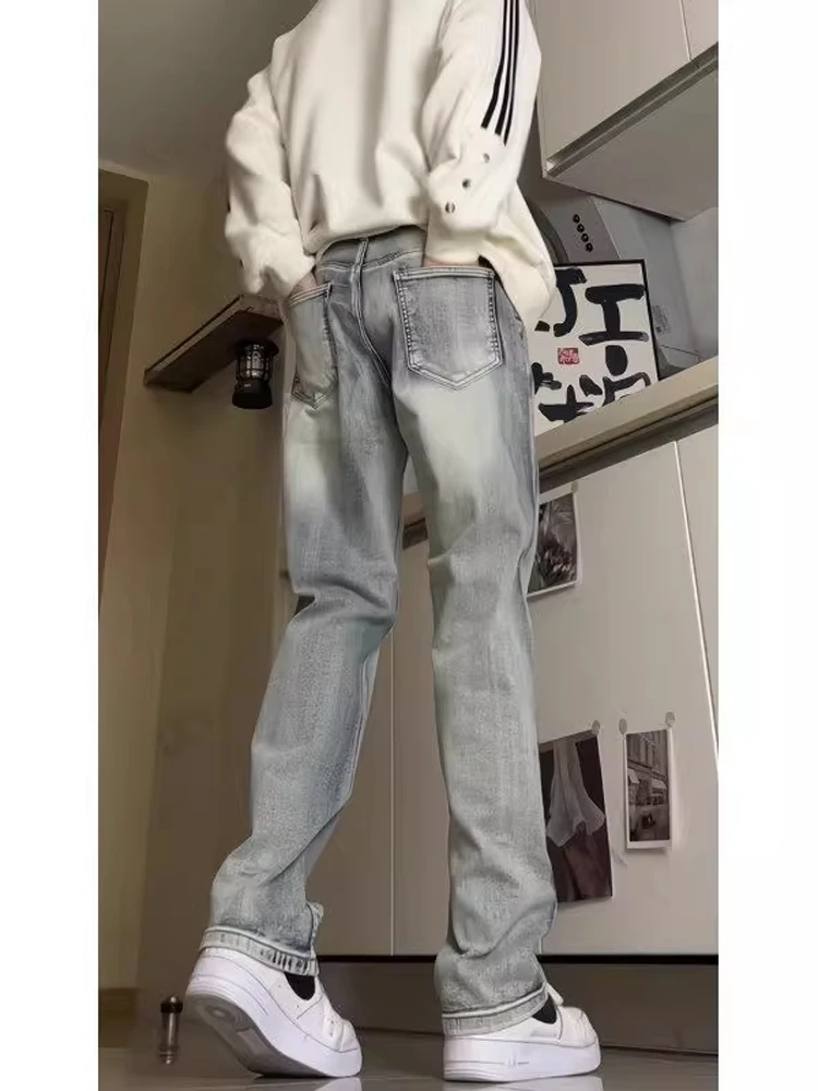 

Waed Vintage American Sle Jeans Men's High Waist Straight Leg Micro Flared Pants Youth Trendy Wear Resistant Straight Tube