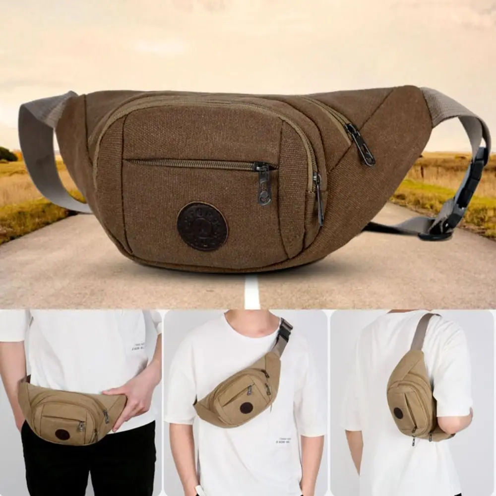 

Hiking Running Canvas Men's Waist Bag Fanny Pack Retro Waist Pack Male Large Capacity Phone Pouch Storage Belt Bag Men