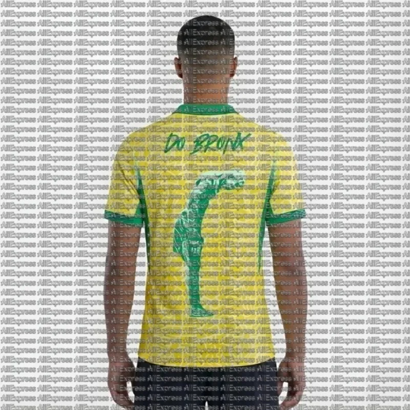 Brazilian Yellow Green Printed Short Sleeved, Fighting Fan Quick Drying T-shirt Sports Training Suit Short Sleeved