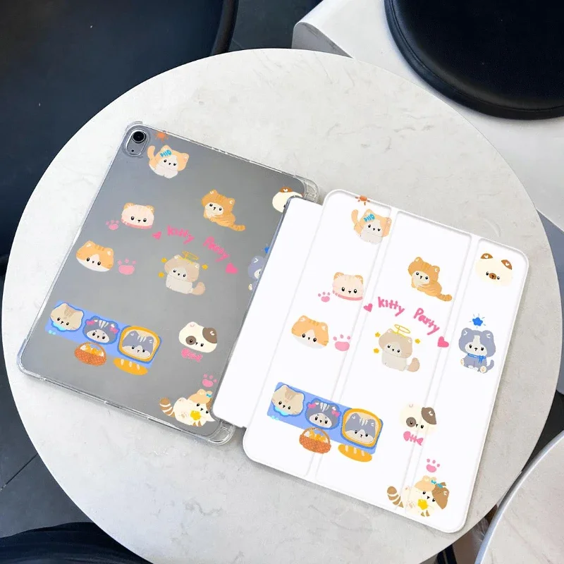 Ipad Mini 6 Smart PU Case for 10.2 9th 8th 7th IPad Air 4 10.9 2020 Air 5 IPad 10th Generation Kitten Party Detachable Cover