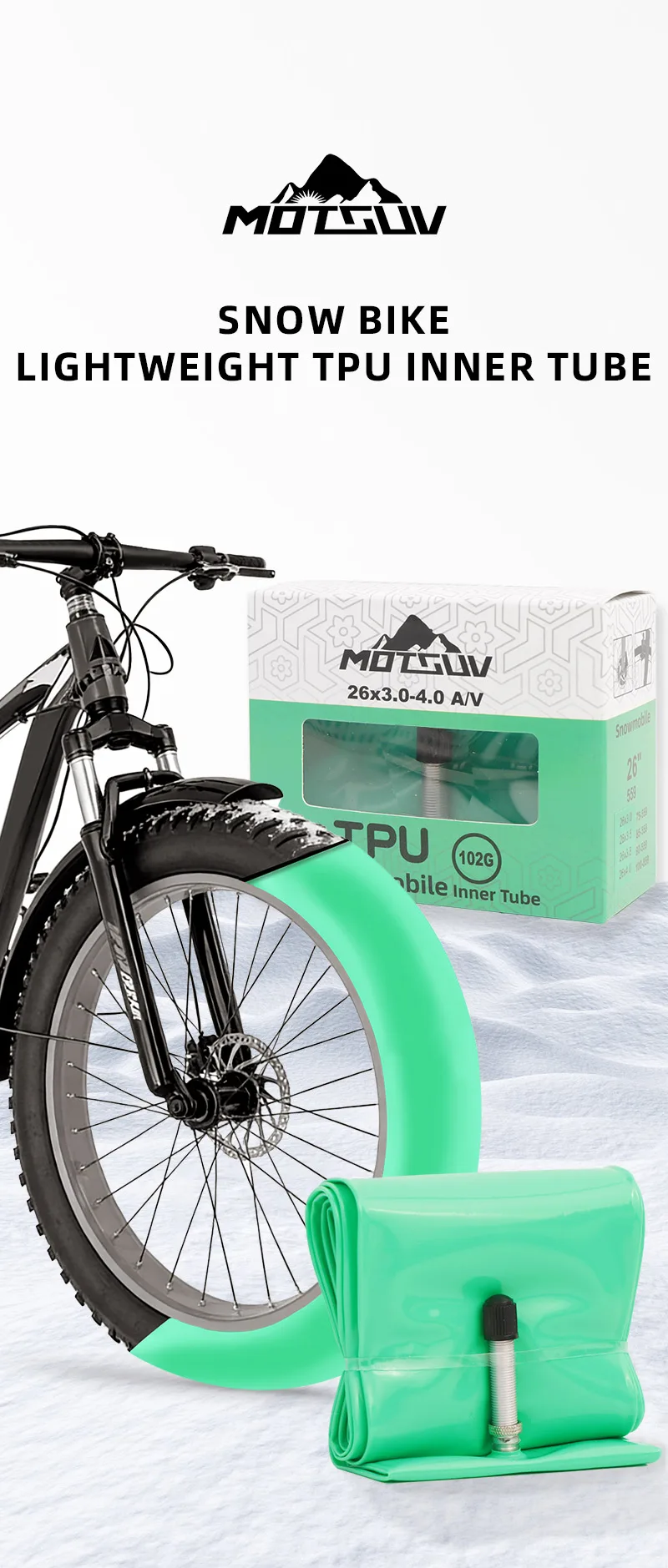 MOTSUV TPU Fatbike-Schlauch 20/24/26/27,5/29 X 3,0-4,0 für Schnee- & Strandfahrräder, leichtes Aluminium, amerikanisches Ventil, Fahrradteile – Detail 1