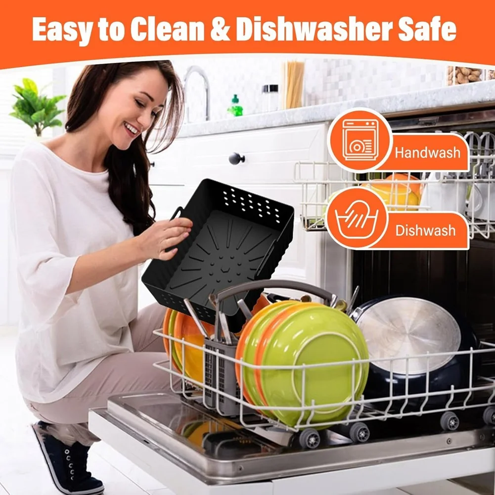 

AT28-2PCS Air Fryer Silicone Liners For Ninjia SL400UK/SL401 Basket Air Fryer Reusable Air Fryer Pot Accessories