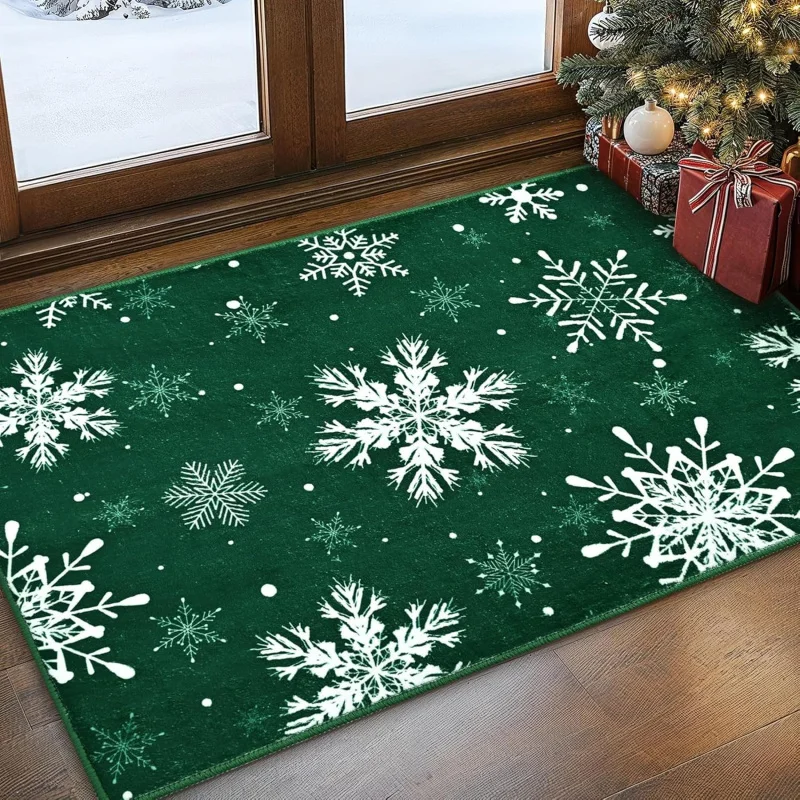 Christmas snowflake carpet green by mat bedroom living room flannel floor mat decoration 61X90cm