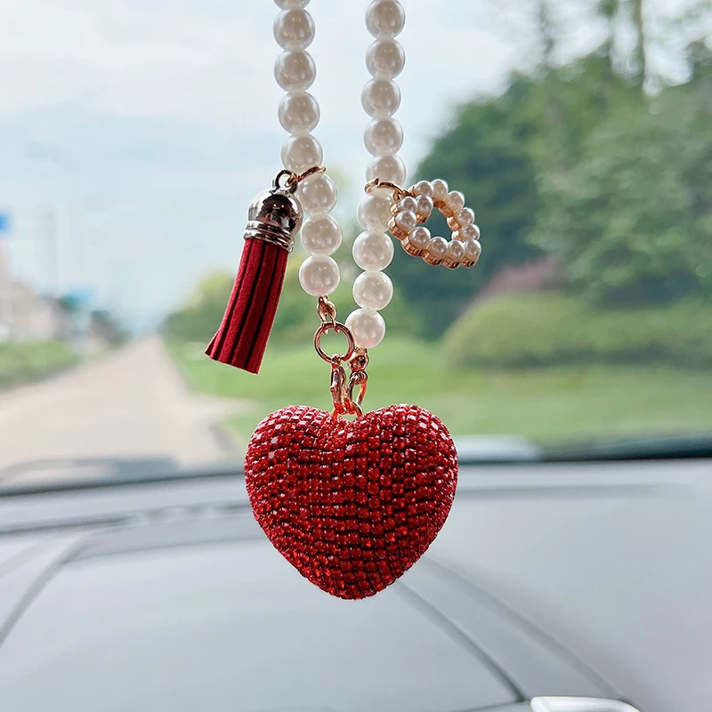 Creative Full Diamond Love Fashion car rear view mirror decoration car pendant exquisite pendant decoration car hang