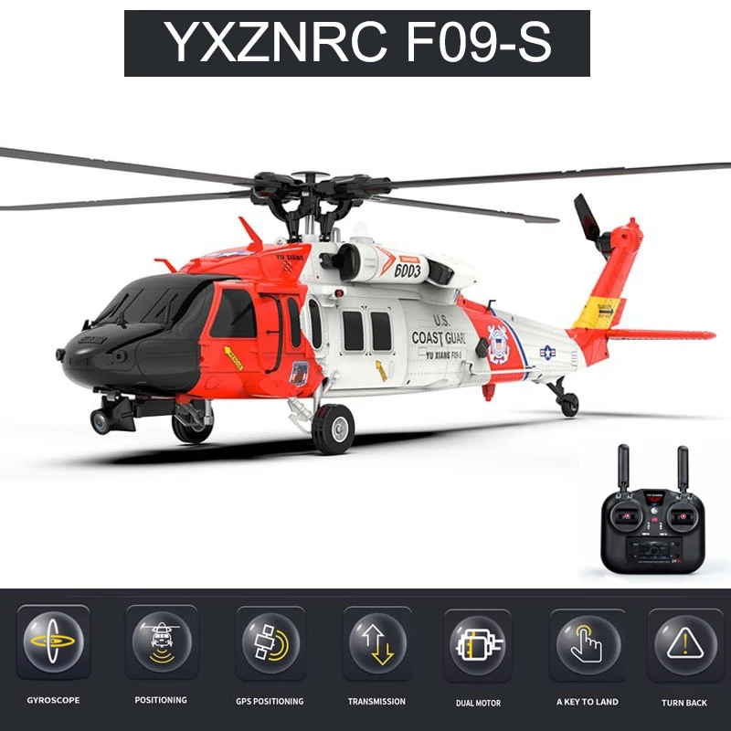 

YXZNRC F09-S 2.4G 6CH Gyro GPS 5.8G FPV Camera Dual Brushless Motor 1:47 Flybarless RC Helicopter With Aluminum Case VS F09