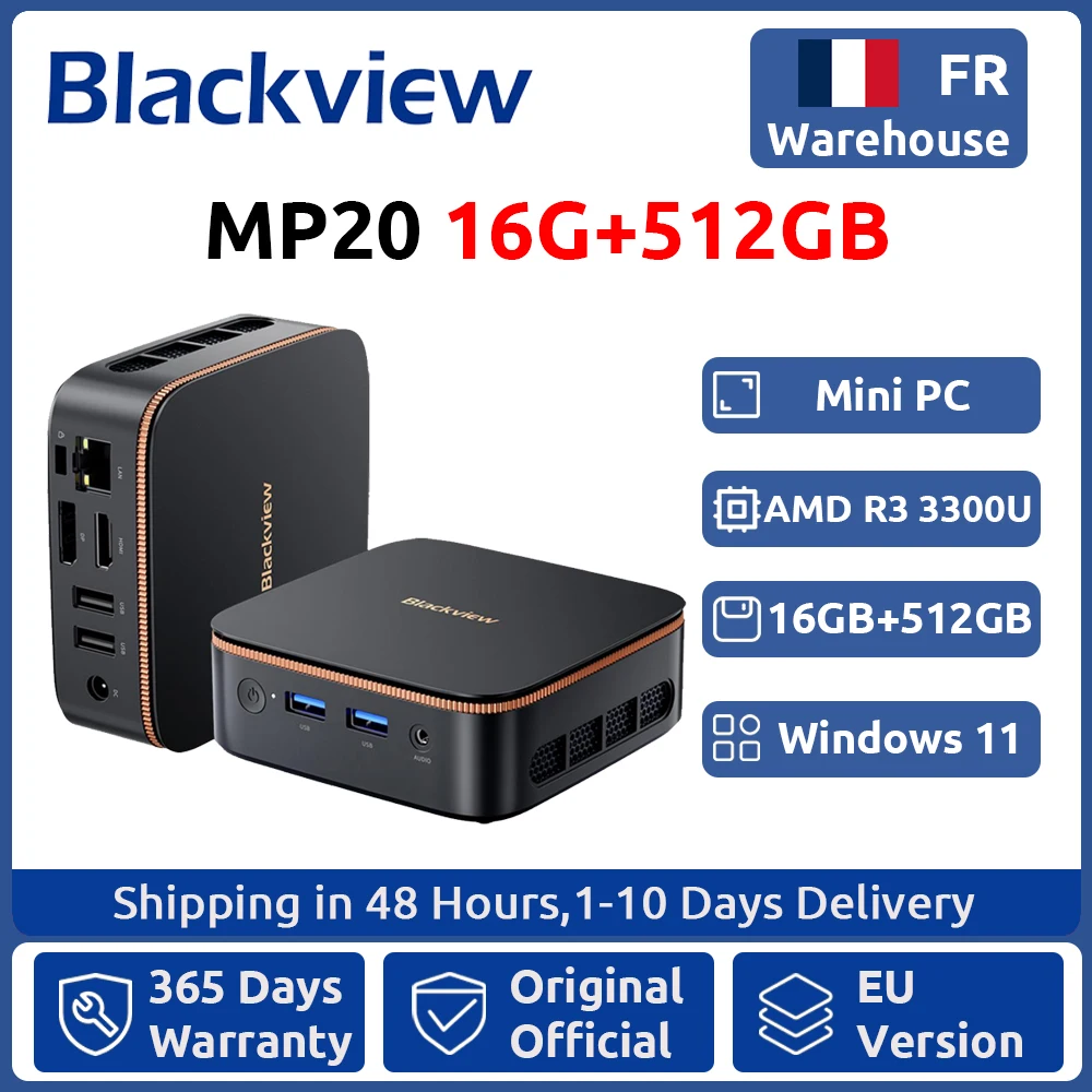 [Première mondiale] Blackview MP20 NOUVEAU Mini PC Windows 11 AMD R3 3300U 16 Go (prise en charge maximale de 32 Go) DDR4 512 Go SSD 4K UHD