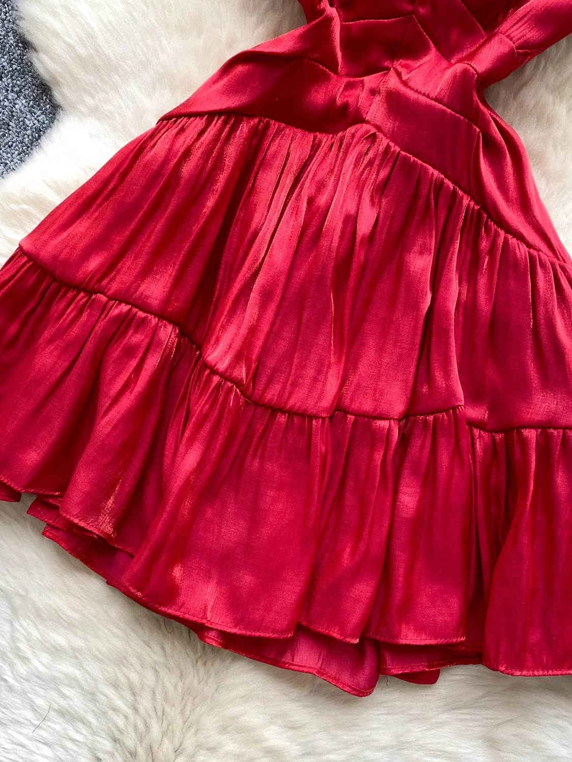 Ele V-Ne Strapl Satin ort Dr Women Summer Slimming Bal Ne Hanging Dr Korean Sle High Waist A-Line S...