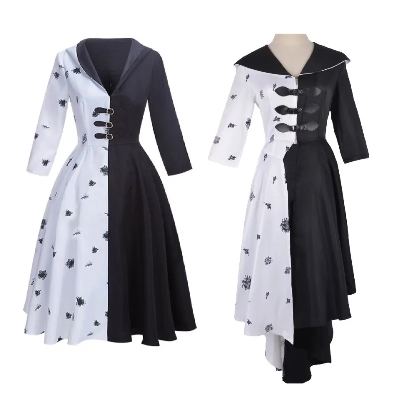 

Movie Witch Cosplay Costume Halloween Black White Coat Dress Kids COS Role Play Suit Carnival Party Outfits Children