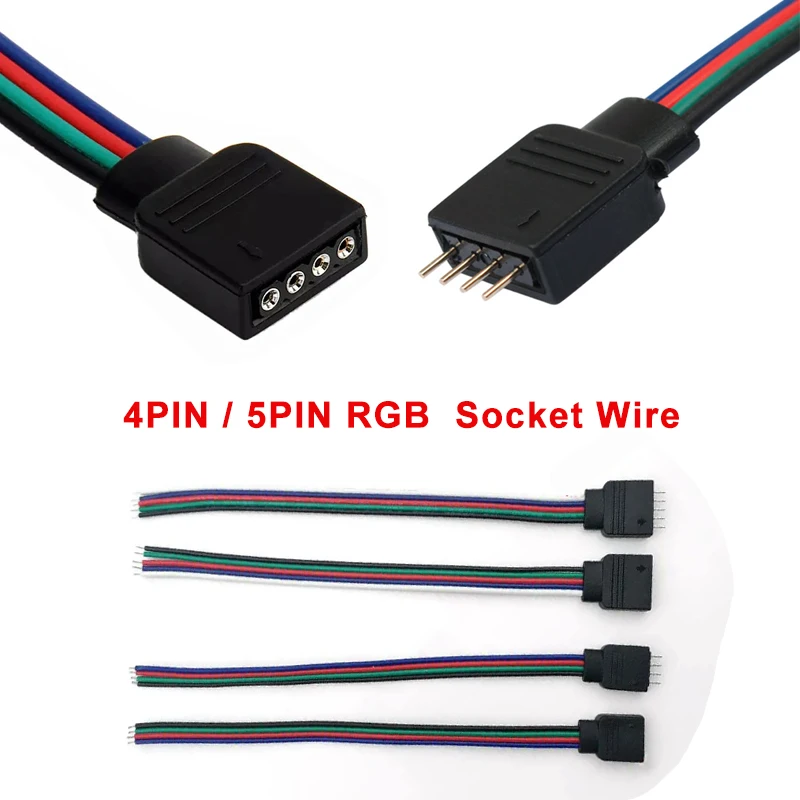 

5pcs/Lot 4pin 5pin LED RGB RGBW Socket Connecting Cable Wire for 5050 RGB RGBW Strip Light Connector Male & Female Plug